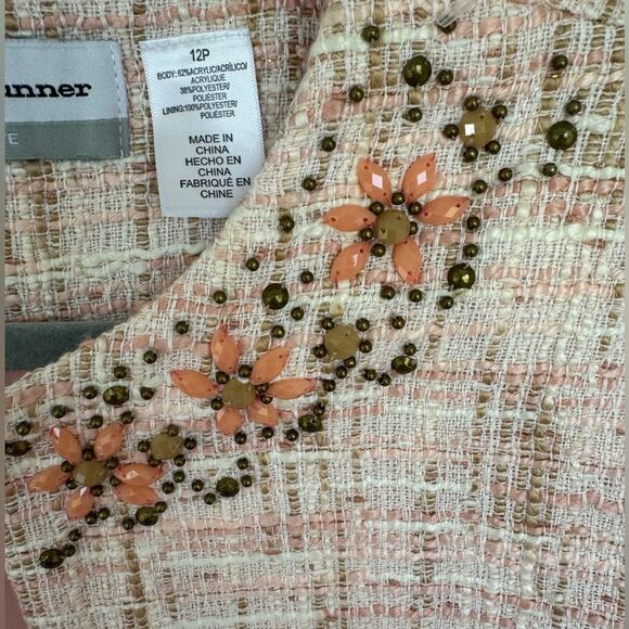 Alfred Dunner womens pink Tweed romancing the stone beaded blazer jacket 12P NWT - Picture 4 of 8